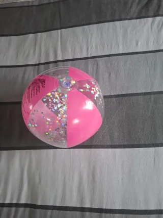 Palla da spiaggia rosa 30cm paiette argento