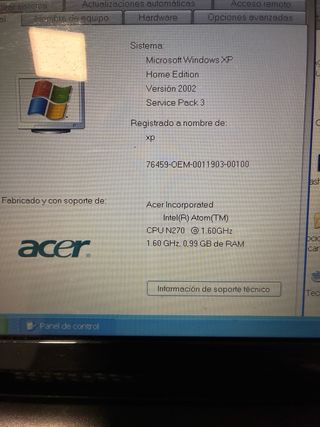 Portátil Acer windows xp