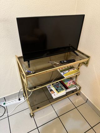 Mesa auxiliar vintage cristal y metal dorado