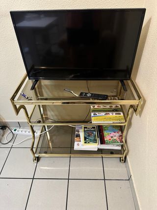 Mesa auxiliar vintage cristal y metal dorado