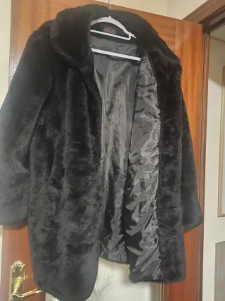 Abrigo Piel Sintética Mujer Negro