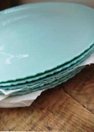 Juego 6 bajoplatos vidrio verde aguamarina 27 cm