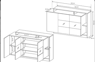 Aparador madera y negro sin montar