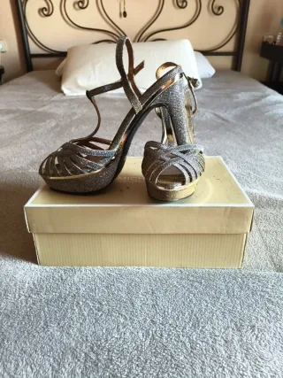 Zapatos de fiesta dorados y plateados