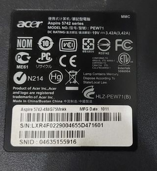 Acer Aspire 5742 i5 4GB RAM Negro