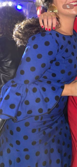 Traje Flamenca Azul Lunares Negros