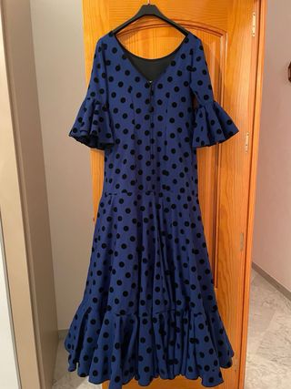 Traje Flamenca Azul Lunares Negros