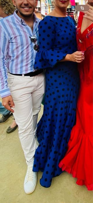 Traje Flamenca Azul Lunares Negros