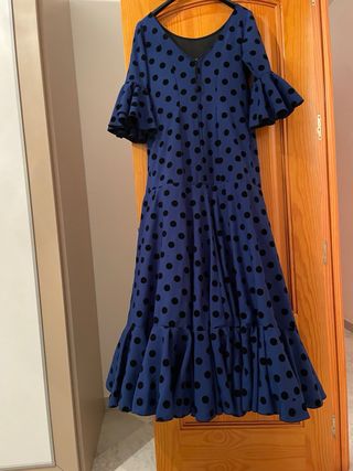 Traje Flamenca Azul Lunares Negros