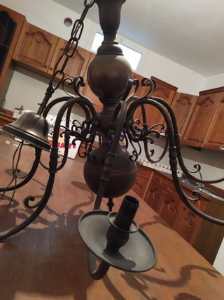 Lampadario vintage metallo oro nero