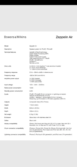 Altavoz Bowers & Wilkins Zeppelin Air Negro