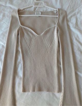 Top beige canalé manga larga H&M