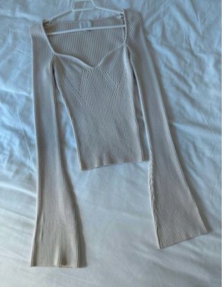 Top beige canalé manga larga H&M