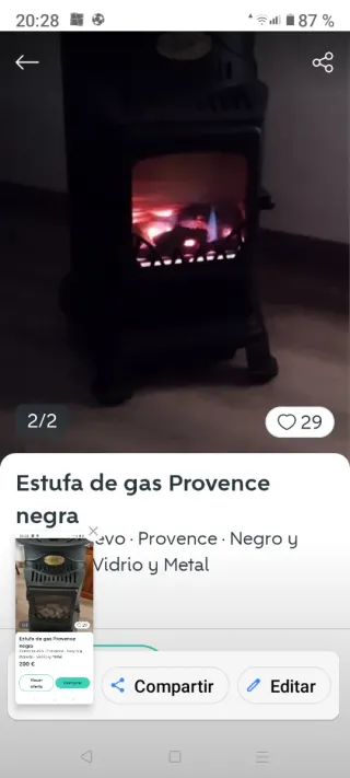 Estufa de gas Provence negra
