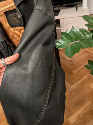 Cazadora Cuero Vintage Talla L Negra