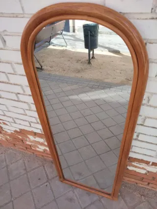 Espejo curvo madera maciza bambú vintage retro