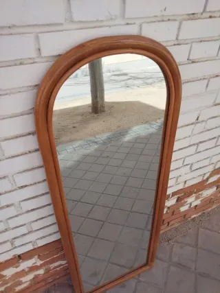 Espejo curvo madera maciza bambú vintage retro