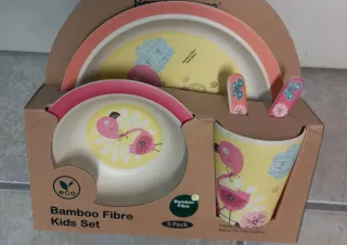 Set Vajilla Infantil Bambú Flamenco 5 Piezas