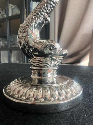 Portavelas Vintage Pez Metal Plateado