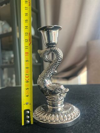 Portavelas Vintage Pez Metal Plateado