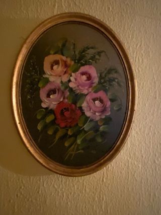 Cuadro Ovalado Flores Doradas