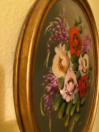 Cuadro Ovalado Flores Doradas