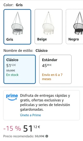 Hamaca colgante con cojín VOUNOT