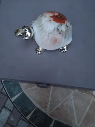 Tartaruga argento e ceramica floreale