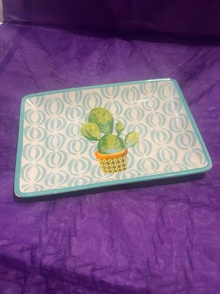 Piatto rettangolare con cactus