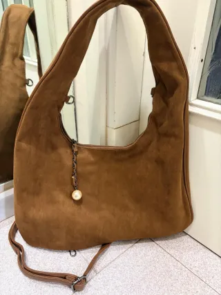 Borsa  hobo,a spalla camoscio marrone,con interno