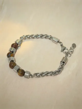 Bracciale Uomo Acciaio Inox Pietra Naturale Marron