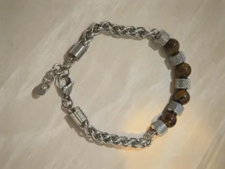Bracciale Uomo Acciaio Inox Pietra Naturale Marron