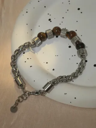 Bracciale Uomo Acciaio Inox Pietra Naturale Marron