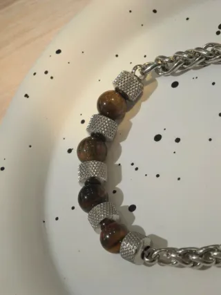 Bracciale Uomo Acciaio Inox Pietra Naturale Marron