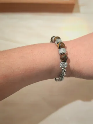 Bracciale Uomo Acciaio Inox Pietra Naturale Marron