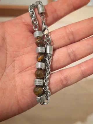 Bracciale Uomo Acciaio Inox Pietra Naturale Marron