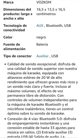 Máquina de Karaoke VOZKOM KM40 con 2 micrófonos