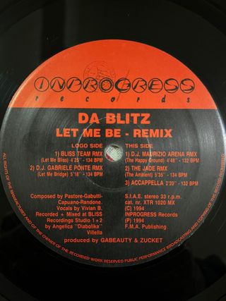 Da Blitz "Let Me Be (Remix)" vinile dance anni 90