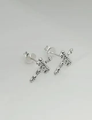 Pendientes Mini Cruces Calaveritas Plata de Ley.
