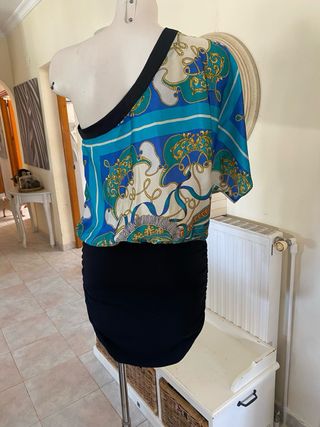 Vestido One Shoulder Barroco Azul