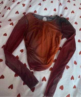 Top Zara fiesta naranja y rojo Talla S