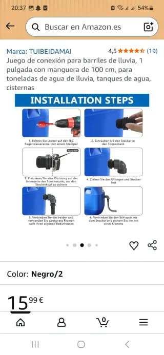 Juego conexión barriles lluvia 1 pulgada