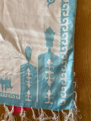 Pashmina de seda turquesa y blanca