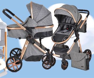 Carro de bebé 2 en 1 gris y oro rosa nuevo