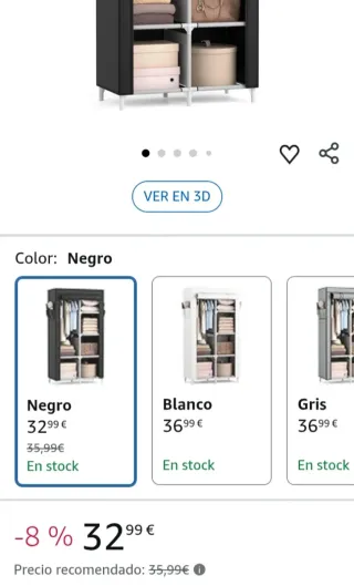 Armario de tela negro 6 estantes