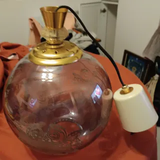 Lámpara colgante techo cristal azul y dorado