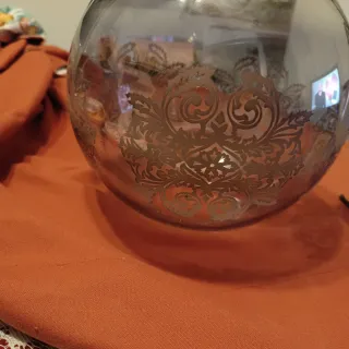 Lámpara colgante techo cristal azul y dorado