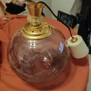 Lámpara colgante techo cristal azul y dorado