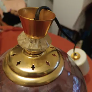 Lámpara colgante techo cristal azul y dorado