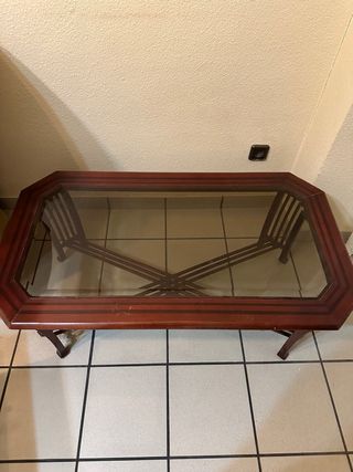 Mesa centro cristal y madera